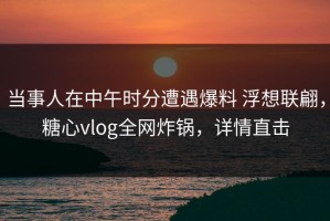 当事人在中午时分遭遇爆料 浮想联翩，糖心vlog全网炸锅，详情直击