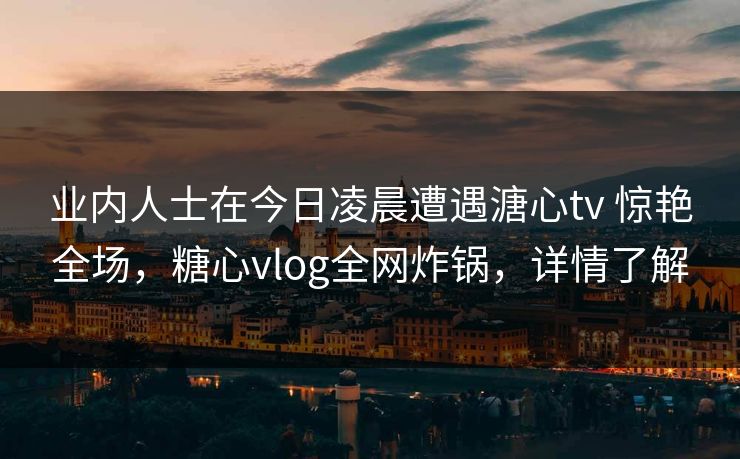 业内人士在今日凌晨遭遇溏心tv 惊艳全场，糖心vlog全网炸锅，详情了解